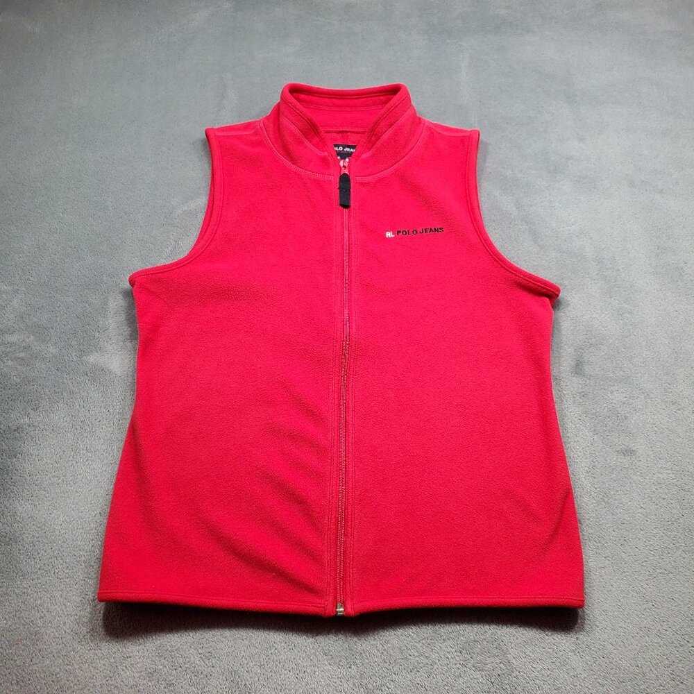 RL Polo Jean Full Zip Vest Solid Pink Embroidered Logo No Pocket No Pockets Wm L